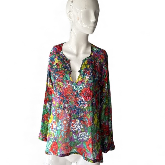 Raj Floral Embroidered Semi Sheer Purple Multi Boho Coverup or Tunic Size Small - Picture 9 of 9
